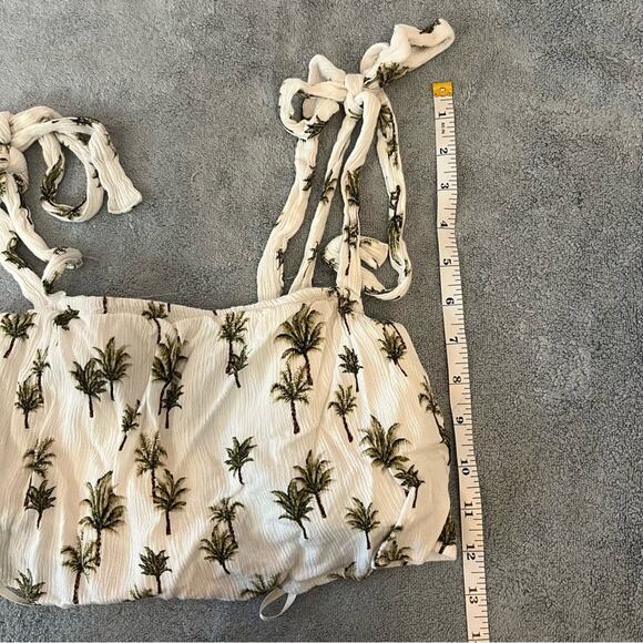 Forever 21 White Palm Tree Crop Top Tie Strap Summer Resort Beachwear Sz Small - Picture 5 of 9